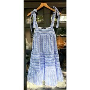 NWT Lulus Chic in Santorini Blue & White Tie-Strap Dress With Pockets Swing Sz S